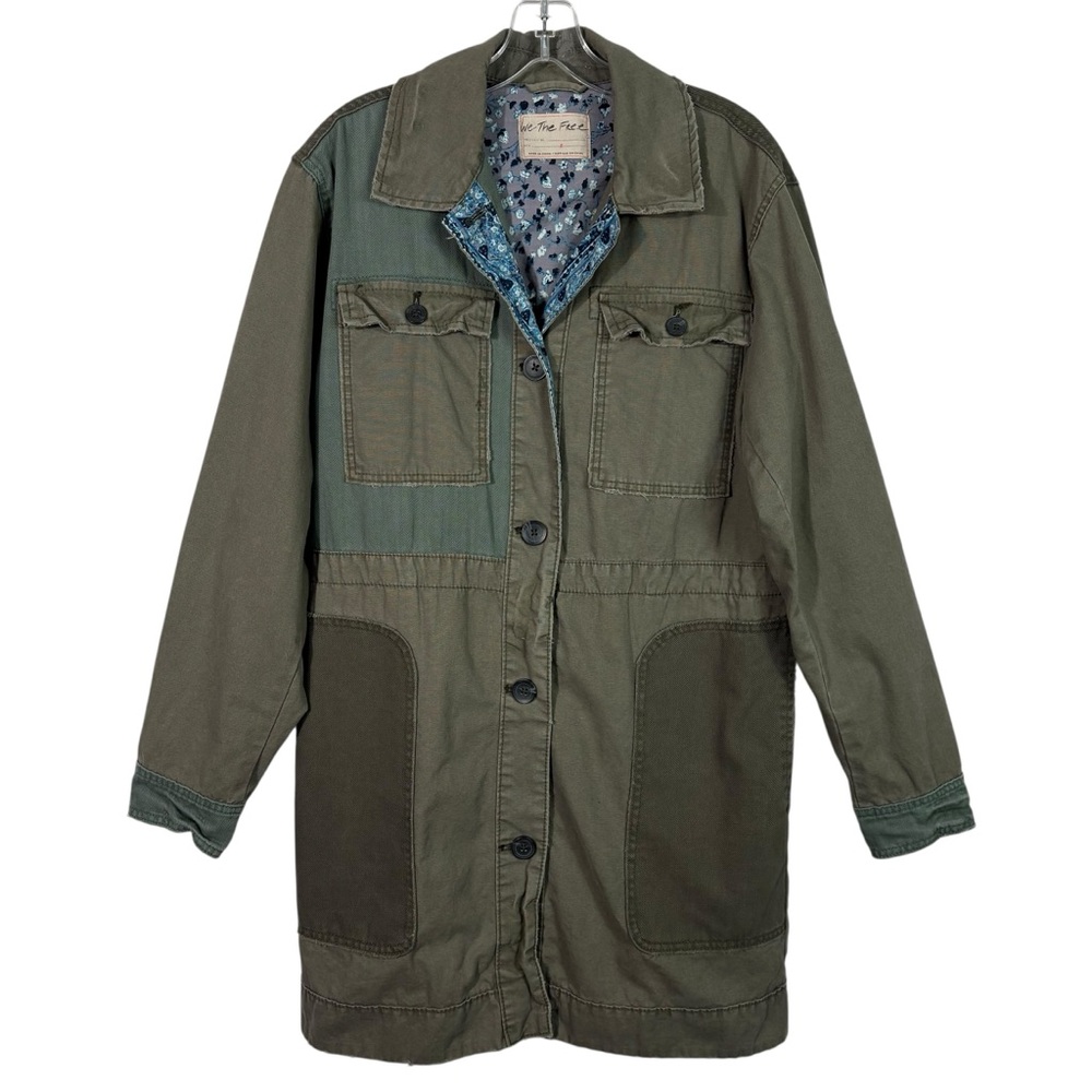 Free People Apollo Green Patchwork Military Army Green Jacket Oversized Small S